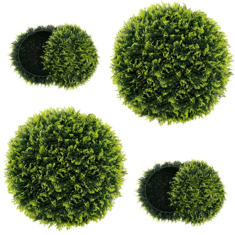 Two 22-Inch Fake Cypress Topiary Balls – Large Outdoor-Grade Faux Cedar Spheres