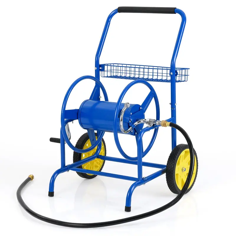 Heavy-Duty Metal Hose Cart – Dual-Wheel Design with Basket, Holds Up to 230 ft of 5/8″ Hose