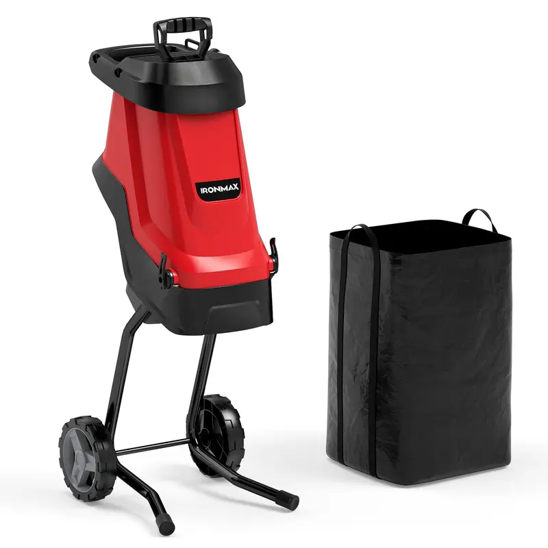15-Amp Electric Wood Chipper & Leaf Shredder – Wheeled Mulcher with Safety Lock