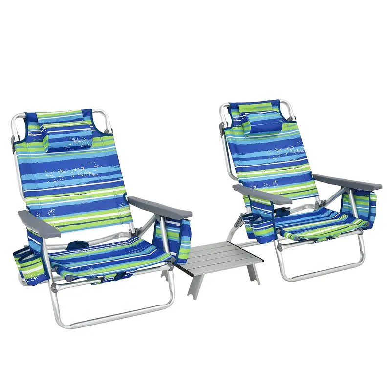 3-Piece Backpack Beach Chair Set – Portable Camping Chairs with Built-In Cooler Bag and Cup Holders