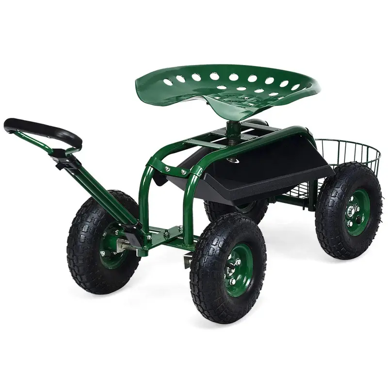 Garden Utility Wagon with Seat – 38″L x 17″W x 21″H Rolling Planting Cart