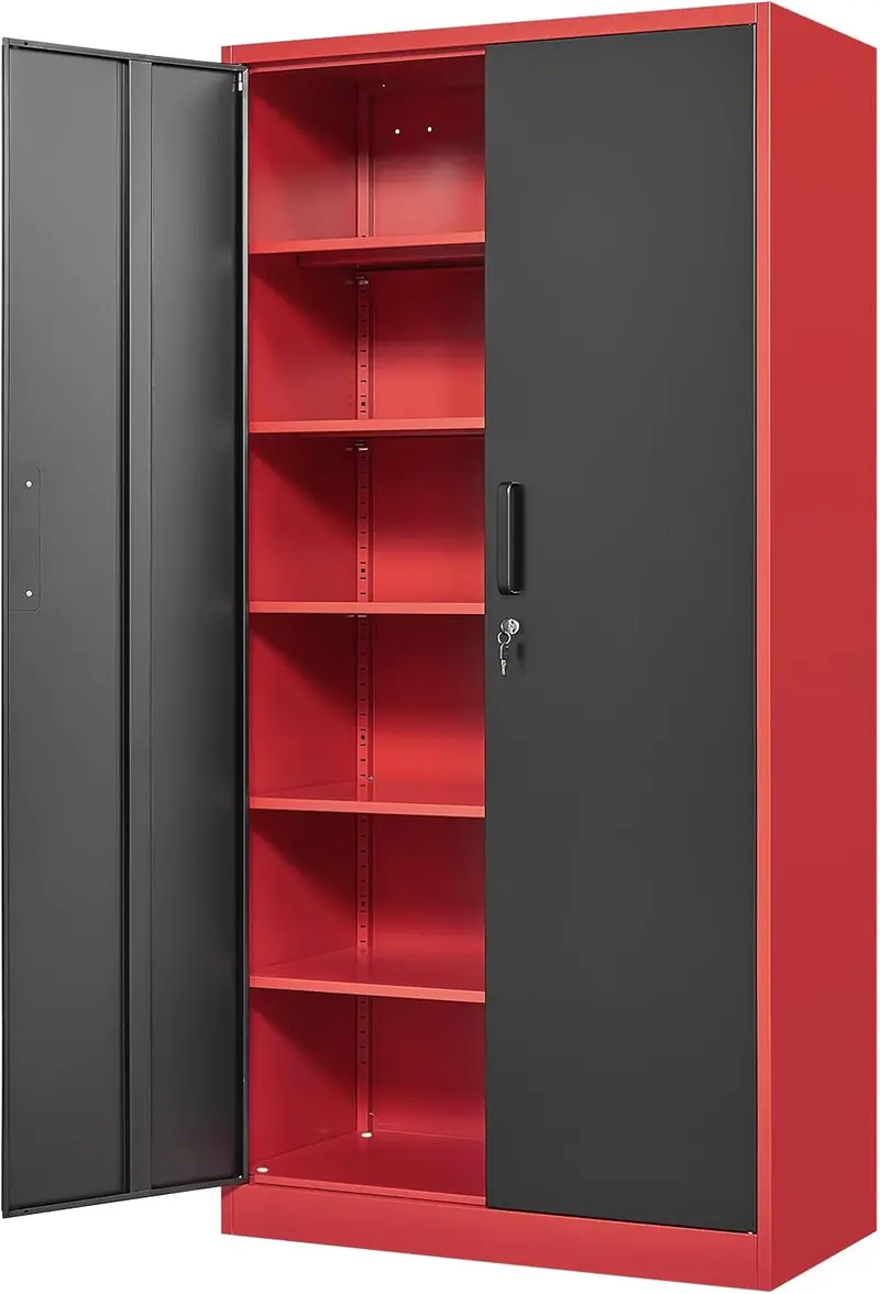 Yizosh Heavy-Gauge Metal Garage Cabinet – Two-Door Unit with Five Adjustable Shelves