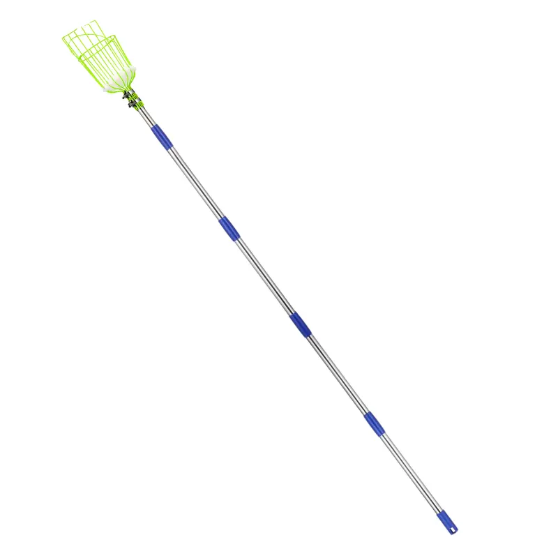 Stainless Steel Fruit Harvesting Pole with Rotating Basket Claw and Height Adjustment