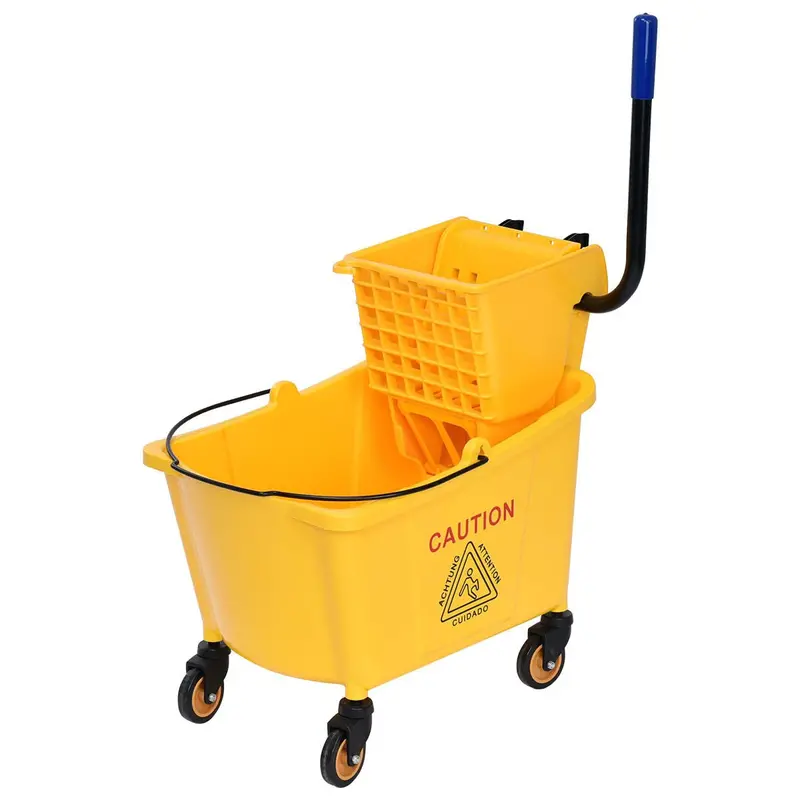 Commercial-Grade Mop Bucket System – Side-Press Wringer Caddy with Integrated Cleaning Station