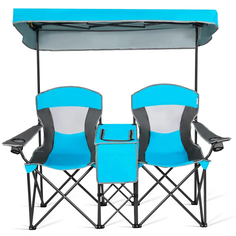 Dual-Person Camping Chair with Integrated Shade Canopy
