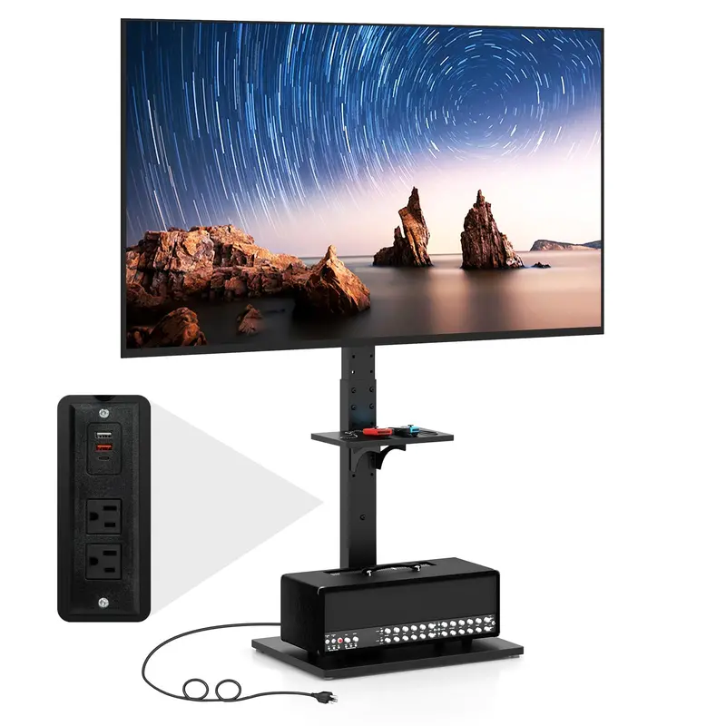 Floor-Standing TV Console — Power-Integrated Stand for 32–70″ Screens (Up to 110 lbs)