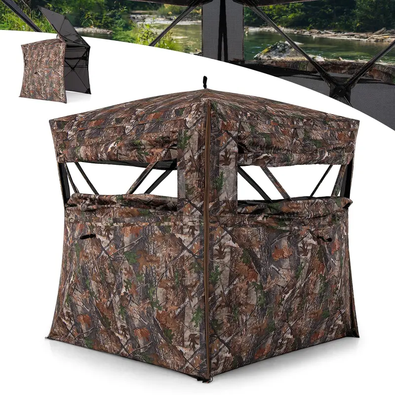360° One-Way Vision Hunting Blind Tent with Full-Access Camo Door & Portable Carry Pack