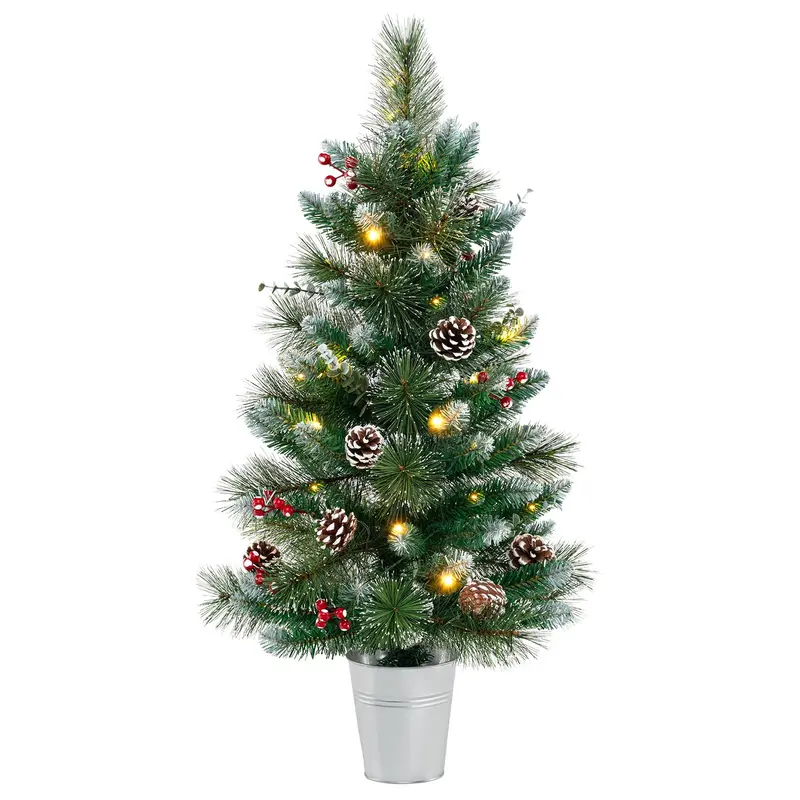3 ft Mini Tabletop Pre-Lit Christmas Tree – 20 Warm White LEDs, 8 Lighting Modes & Timer, 81 PVC/Pine Tips