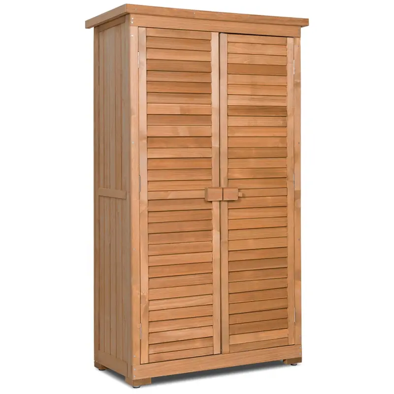 Wooden Outdoor Storage Shed – Rustic Fir Wood Garden Locker with Lockable Shutter Design