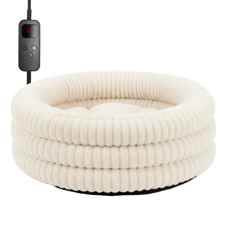 Adjustable-Warmth Heated Donut Pet Bed – Soft Plush Interior for Indoor Comfort