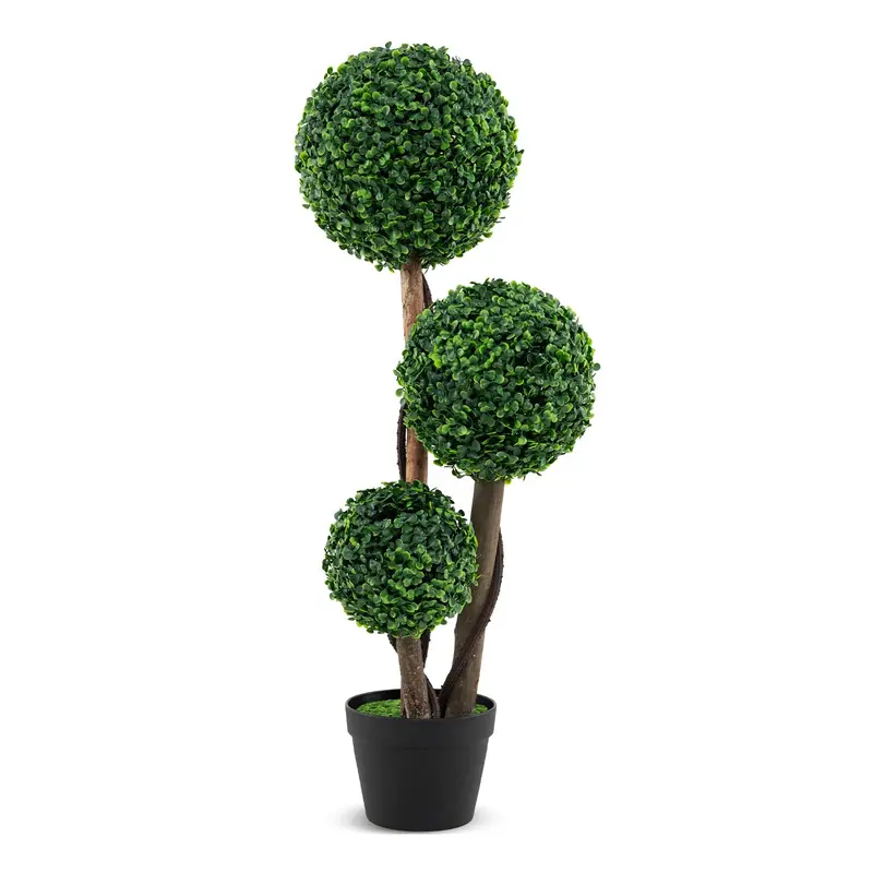 3-Foot Artificial Boxwood Topiary Ball – Realistic Faux Plant on Solid Wood Trunk