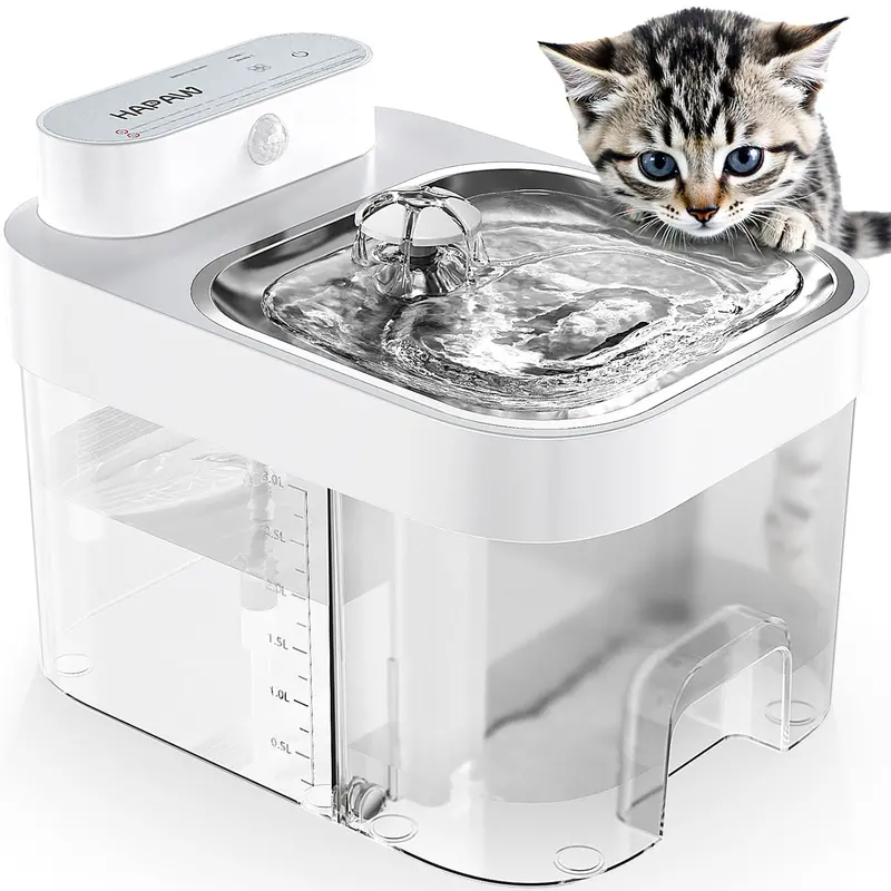 Cat Water Fountain – Battery-Powered Dual-Tank 3L Stainless Steel Pet Fountain Without Replaceable Filters