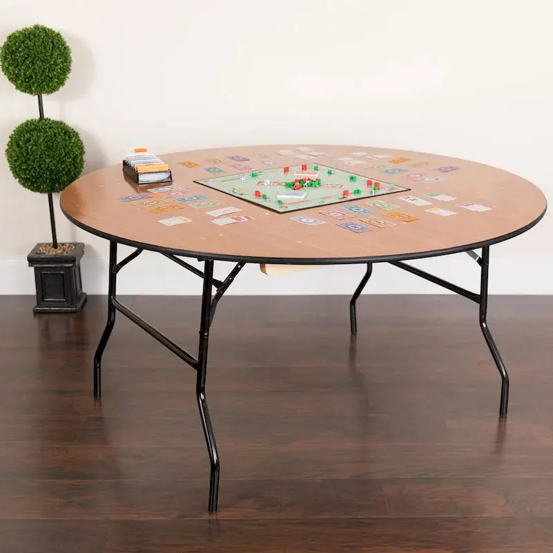 60-Inch Round Folding Banquet Table – Durable Woodgrain Top with Smooth Finished Surface & Stable Frame