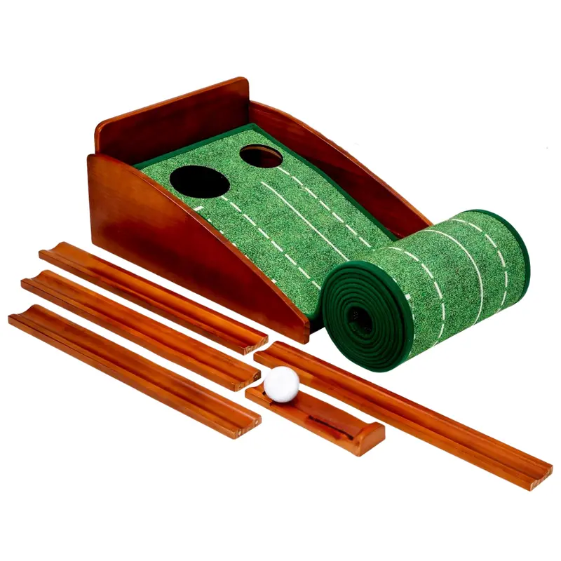 Indoor Golf Putting Green with Wooden Frame and Automatic Ball Return