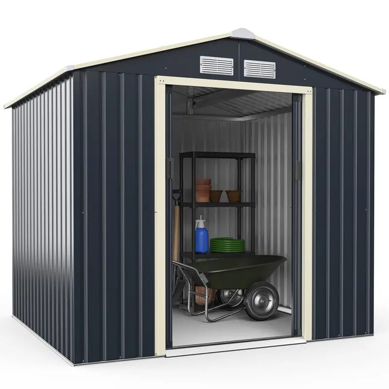 Heavy-Duty Metal Storage Shed – Outdoor 7’x6′, 9’x6′, or 9’x8′ Building with Vents & Sliding Doors