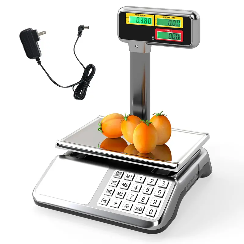 Commercial Price Computing Scale – 88 lb / 40 kg Dual LCD Display with Pole Mount