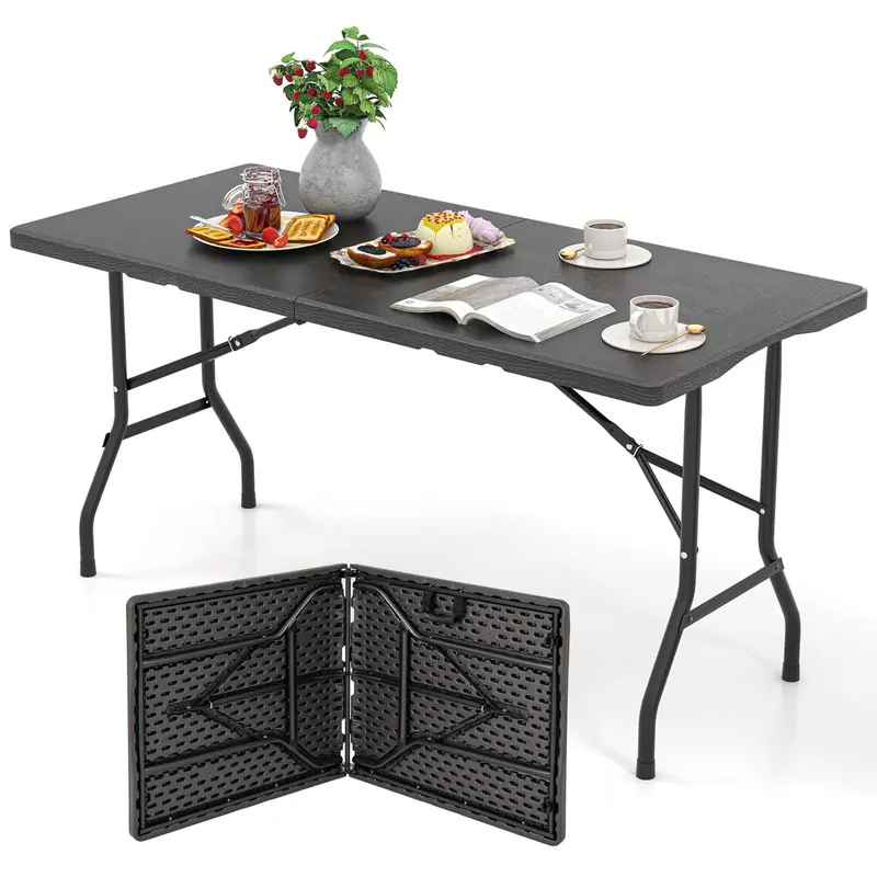 5-Foot Heavy-Duty Rectangular Folding Table with Integrated Carry Handle
