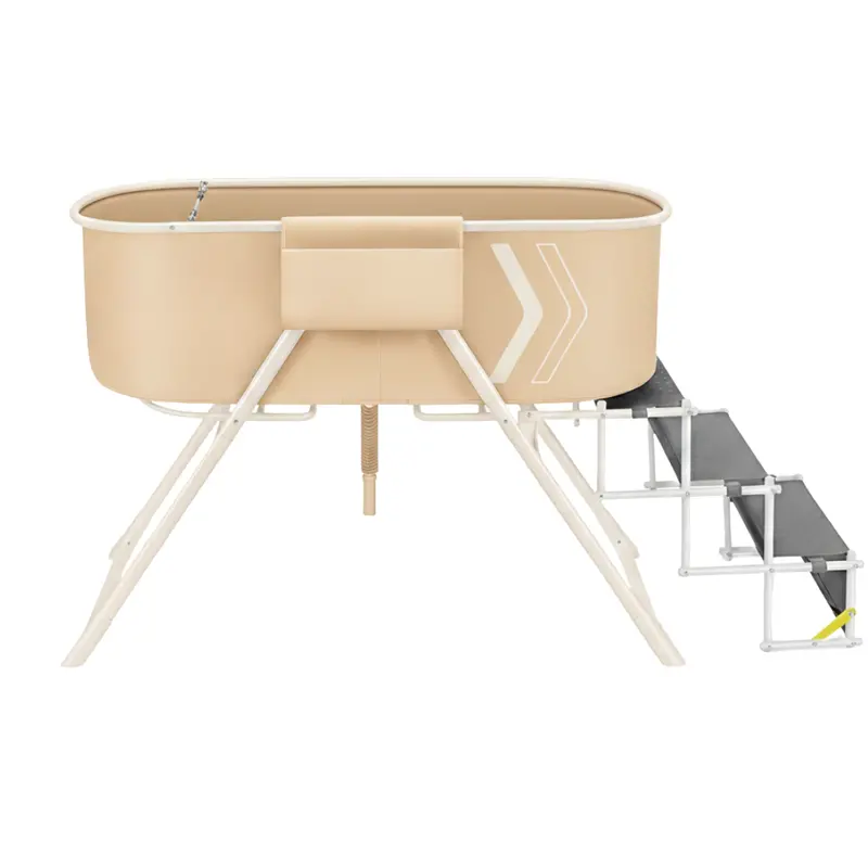 Portable Dog Bath Tub with Elevated Basin, Foldable Steps & Drain Hose