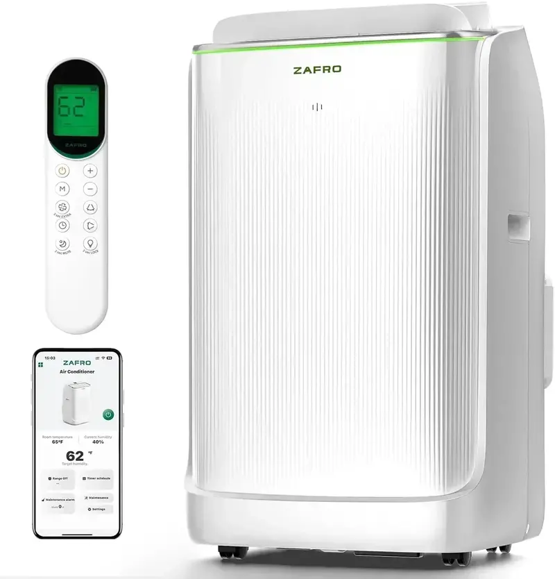 ZAFRO 8,000 BTU Portable Air Conditioner – 4-Mode Cooling, Heating, Dehumidifying & Fan