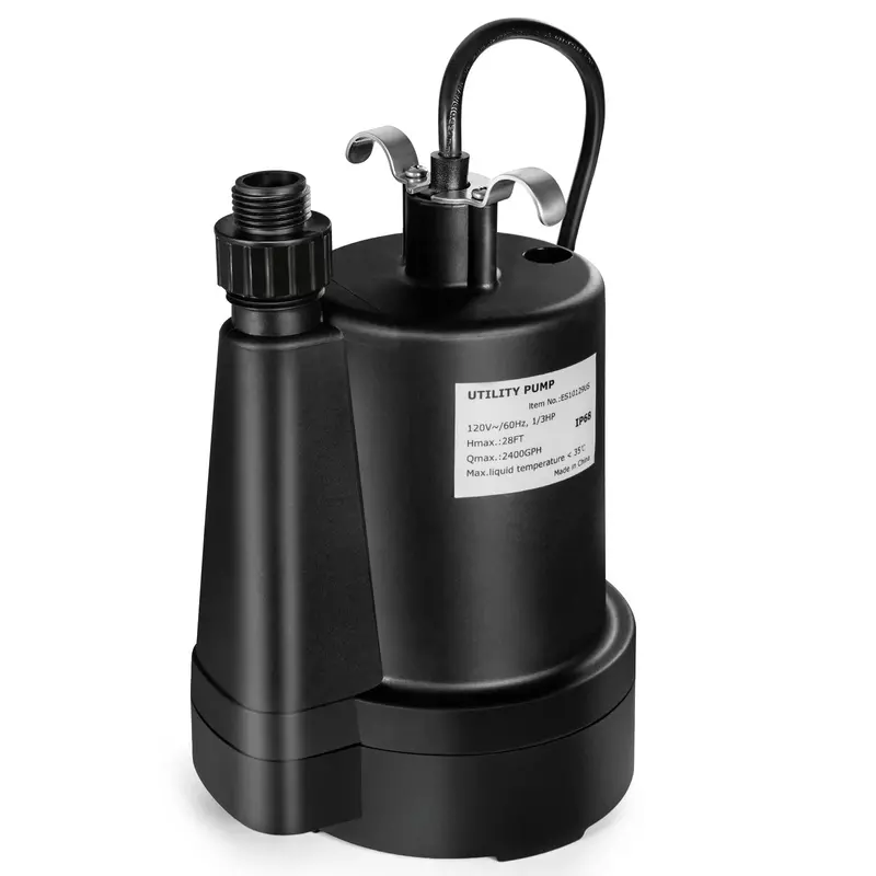 1/3-HP Submersible Sump Pump – 2400 GPH with 10-Foot Cord and Filter Screen