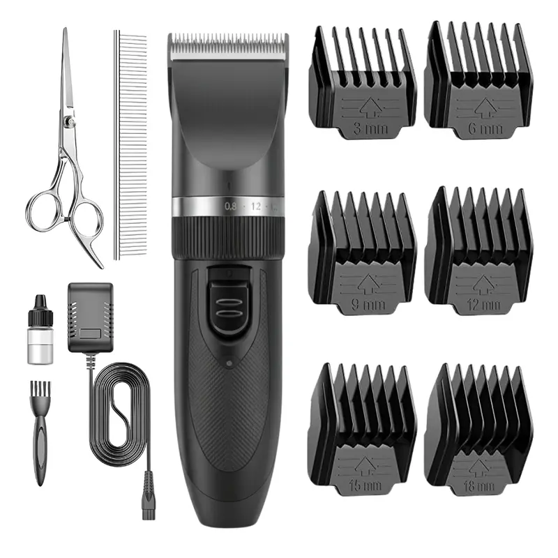 Professional Pet Hair Clipper Set with Adjustable Blades and Precision Guide Combs
