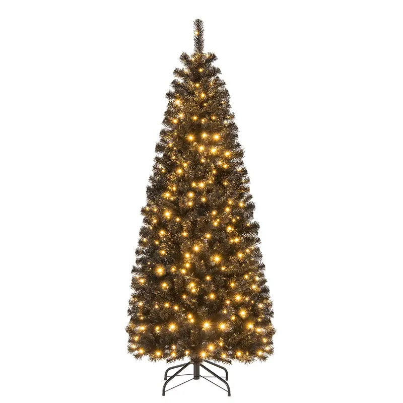 Black Pencil-Style Artificial Christmas Tree – Slim Pre-Lit Holiday Tree Suitable for Halloween Decor