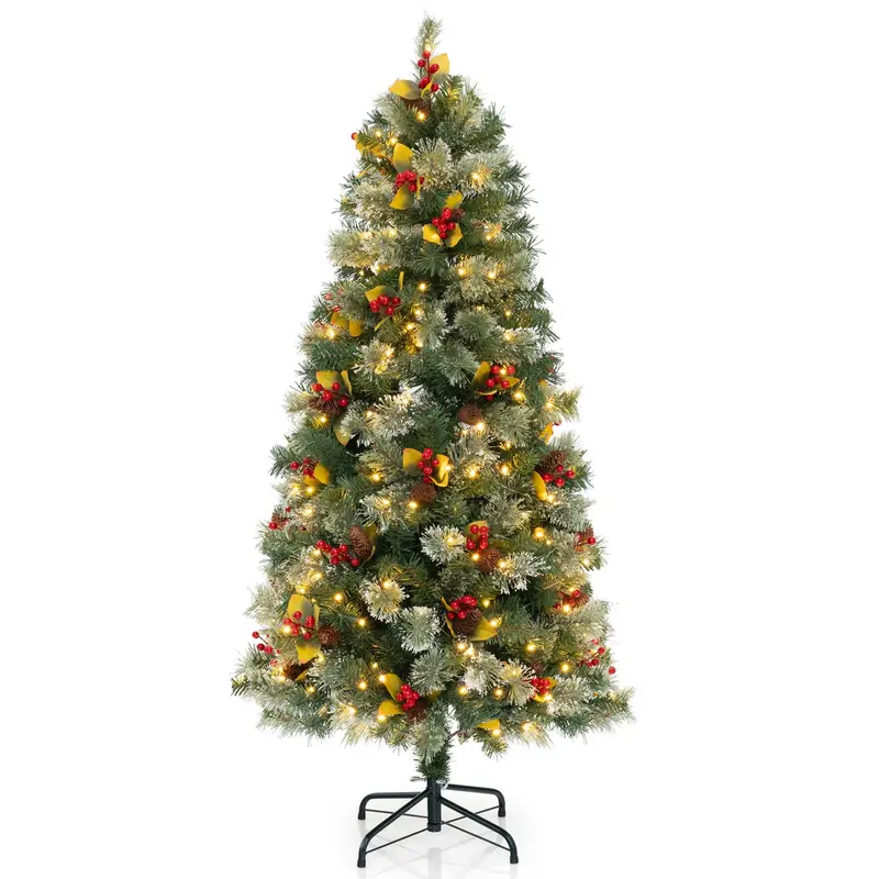 5-Foot Pre-Lit Artificial Christmas Tree – Compact Lighted Xmas Tree with 453 PVC & Pine Needle Tips