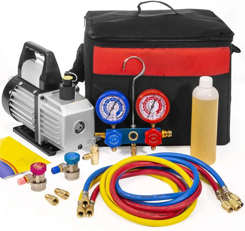 1/4 HP HVAC Vacuum Pump – 3 CFM Refrigeration Manifold Gauge Set for AC and Refrigeration Service