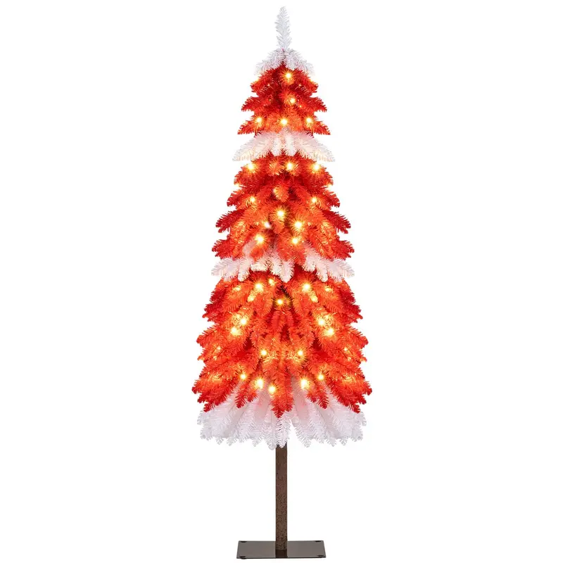 5-Foot Pre-Lit Artificial Christmas Tree – Festive Indoor Xmas Tree with 301 Red & White Branch Tips