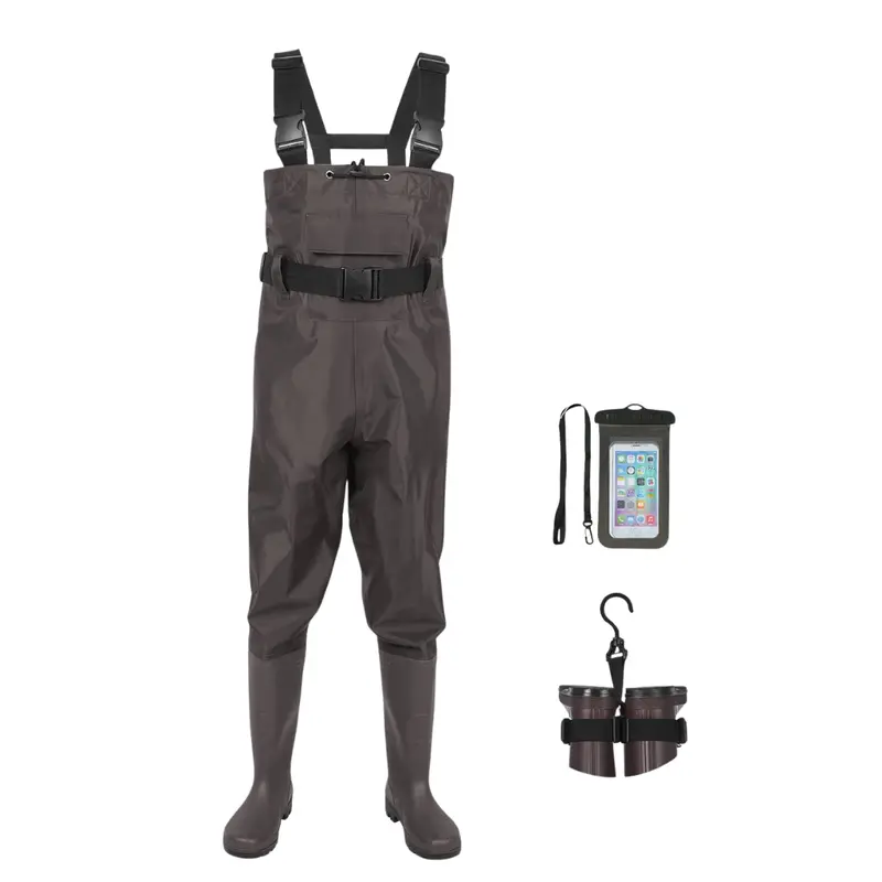 Full-Coverage Chest Waders – PVC-Reinforced Nylon with Built-In Boots for Wet Conditions