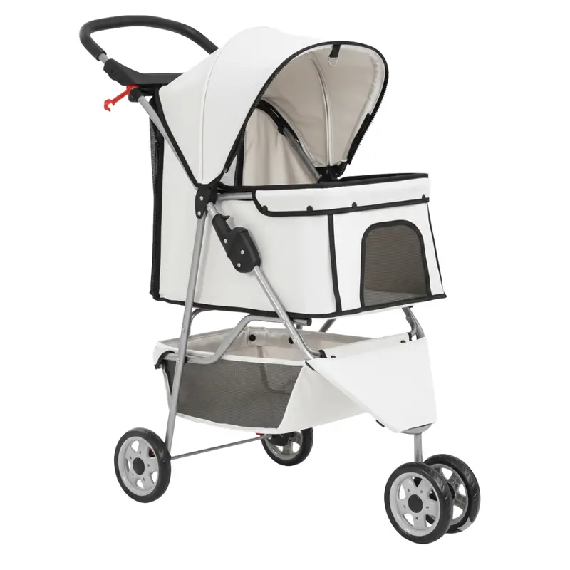 Dual-Purpose Pet Stroller for Dogs & Cats – Mesh Panels, Storage Basket & Cup Holder