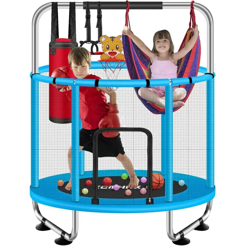 ZCMHAXJ Kids’ Trampoline with Adjustable Gymnastics Bar and 7 Interactive Toys