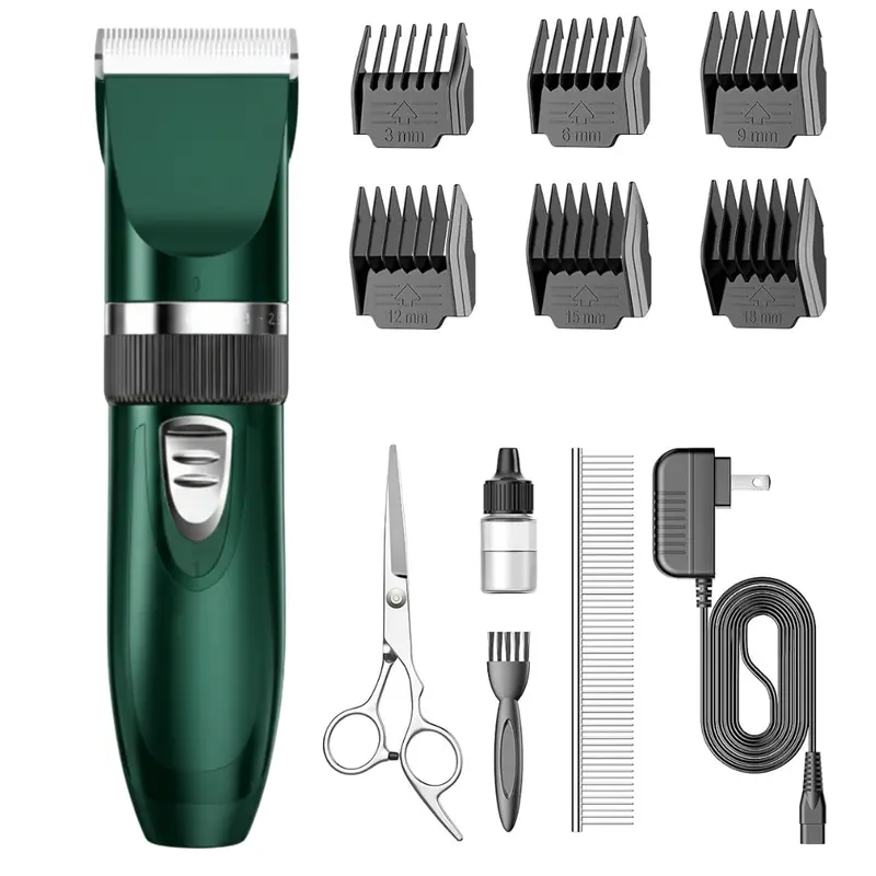 Stainless Steel Cordless Pet Hair Clippers – Includes Guide Combs & Charging Base