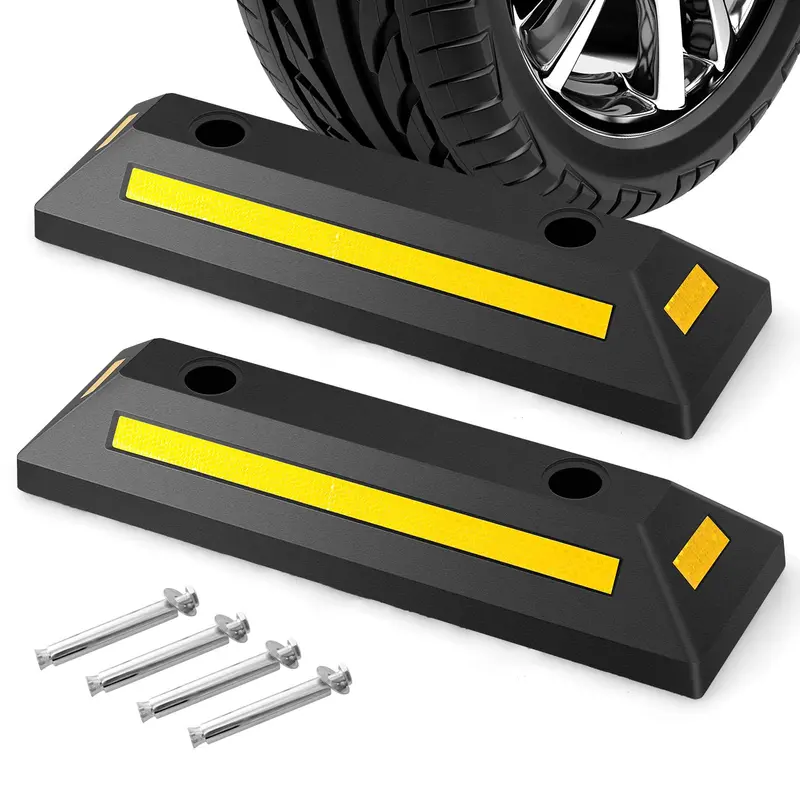 Dual Rubber Parking Blocks with Reflective Stripes – 21.5-Inch Bumpers for Vehicle Guidance