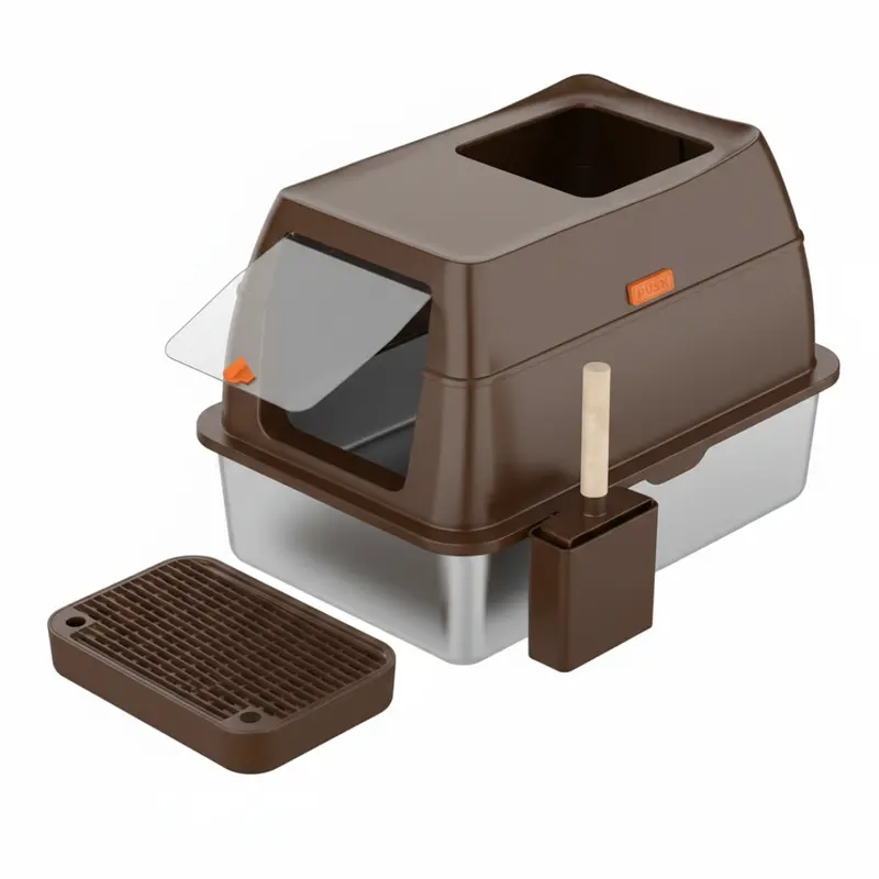 Front-Entry Cat Litter Box – Stainless Steel Pan and Quiet Snap-On Lid