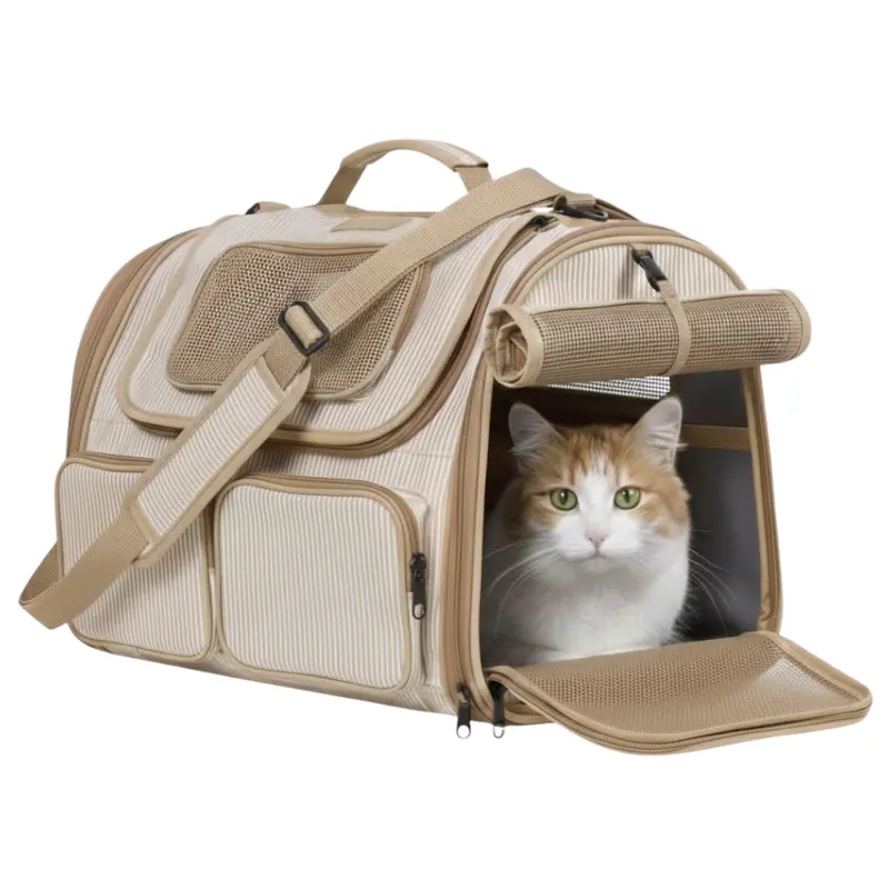 Ventilated Travel Carrier for Small Dogs and Cats with Storage Pockets
