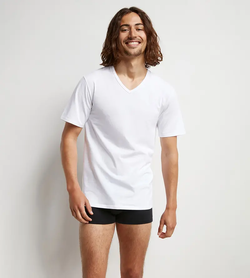 Set of 2 Dim Sport white men’s white cotton V-neck T-shirts with active temperature regulation