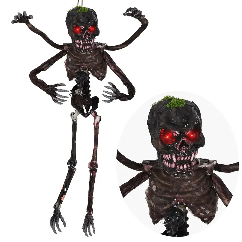 4-Foot Sound-Activated Hanging Zombie Skeleton – Animated Halloween Decoration