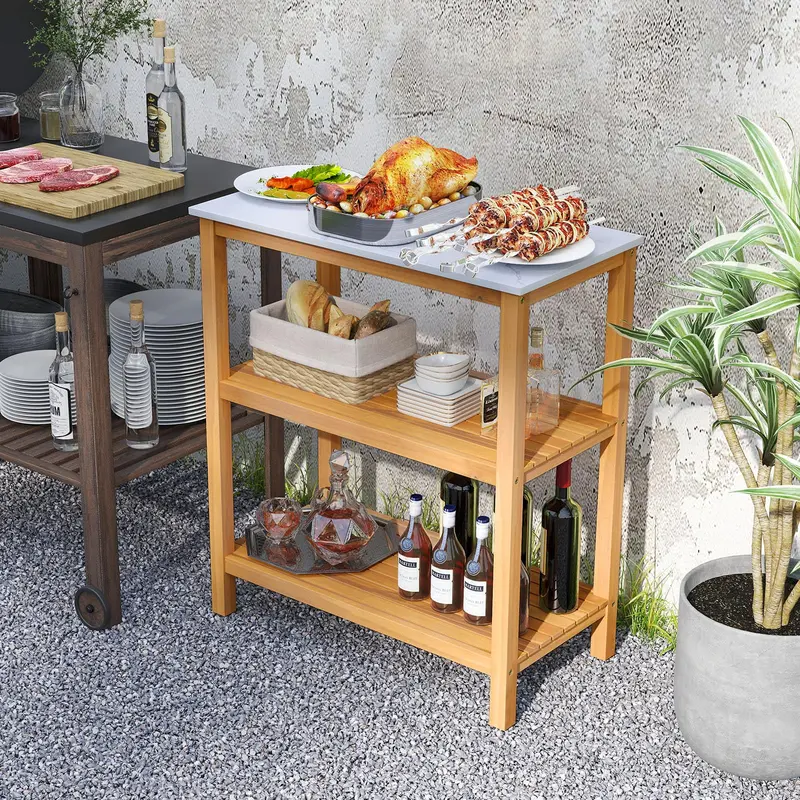 Three-Tier Wooden Patio Sideboard – 32″ x 16″ x 36″ Outdoor Serving and Storage Unit