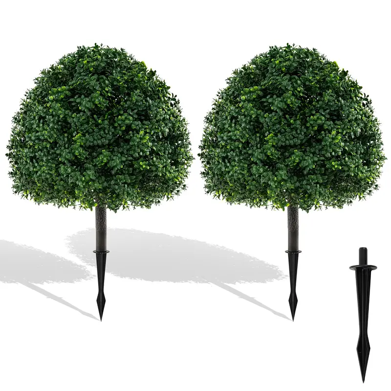 28-Inch Boxwood Topiary Ball Tree – UV-Resistant Faux Shrub Set