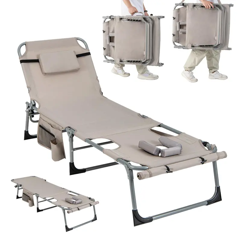 Outdoor Lounge Chair with 5-Position Recline, Face and Arm Cutouts for Sunbathing