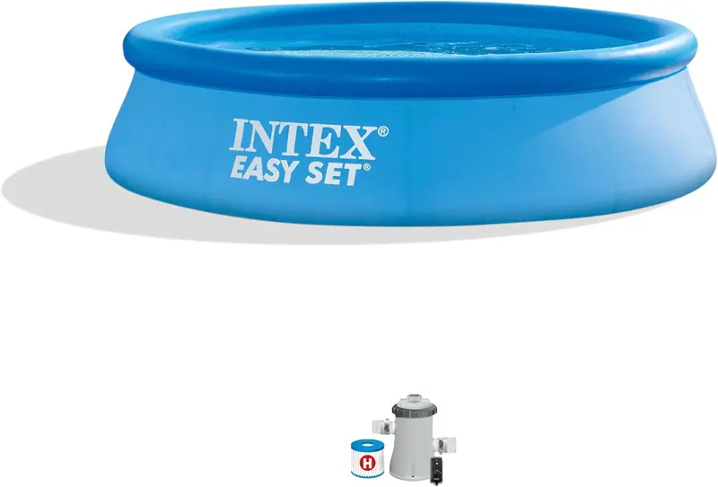 10-Foot Round Inflatable Swimming Pool – 1018-Gallon Capacity, 23″ Water Depth, Includes 530 GPH Filter Pump
