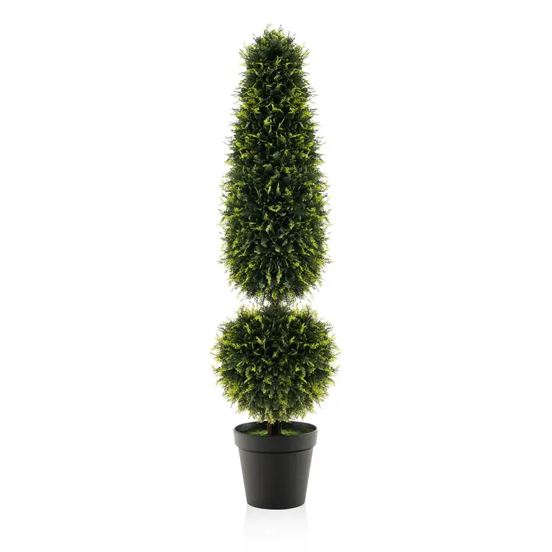 4-Foot Faux Boxwood Topiary Tree – Elegant Potted Artificial Plant with Natural Vine Detailing