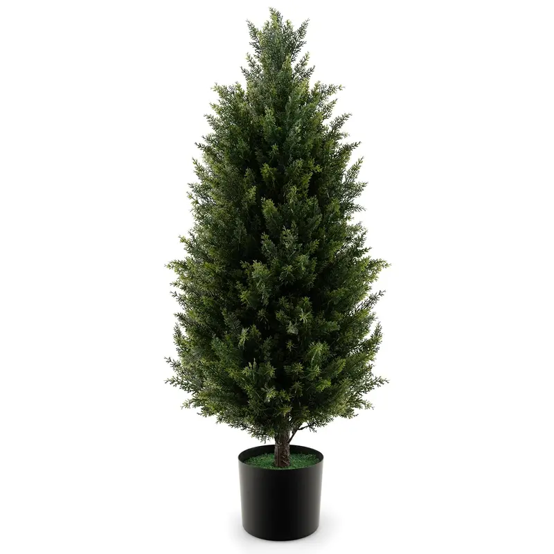 3-Foot Artificial Cedar Topiary – Realistic Faux Cypress Tree in Durable Cement-Finish Planter