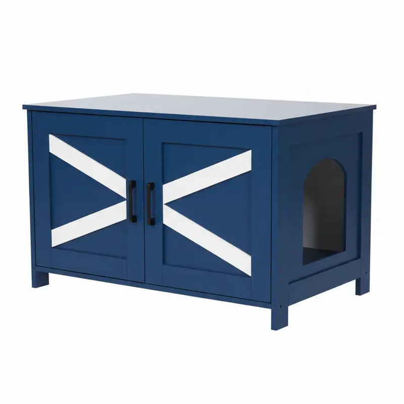 Barn-Door Litter Box Cabinet – Side Entry and Rustic Wooden Door Design