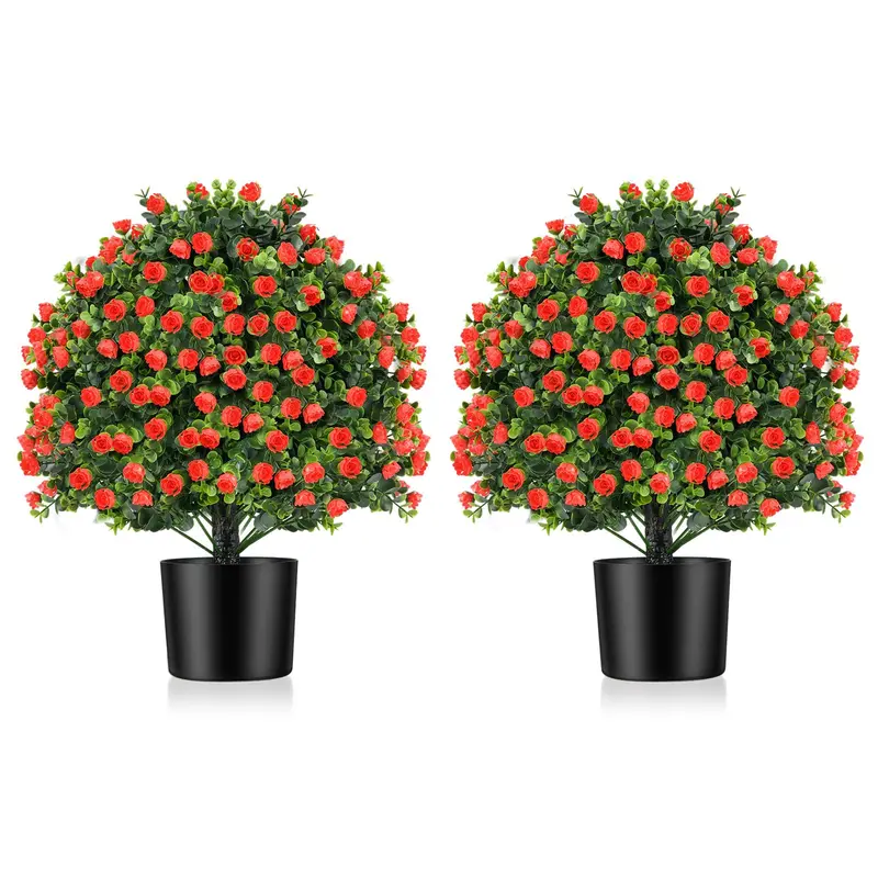 21.5-Inch Faux Rose Topiary Ball Tree — Realistic Silk Floral Accent for Any Space