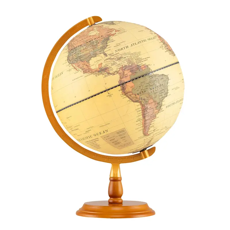 Antique-Style Rotating Globe Night Light – 12″ Illuminated Desktop Lamp with Wooden Base