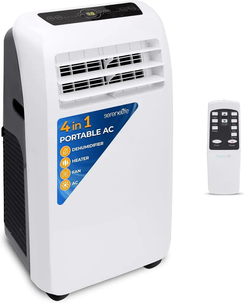 10,000 BTU 4-in-1 Portable AC Unit – Cooling, Heating, Dehumidifying & Fan, Remote Control, 24-Hour Timer, Low-Noise Design