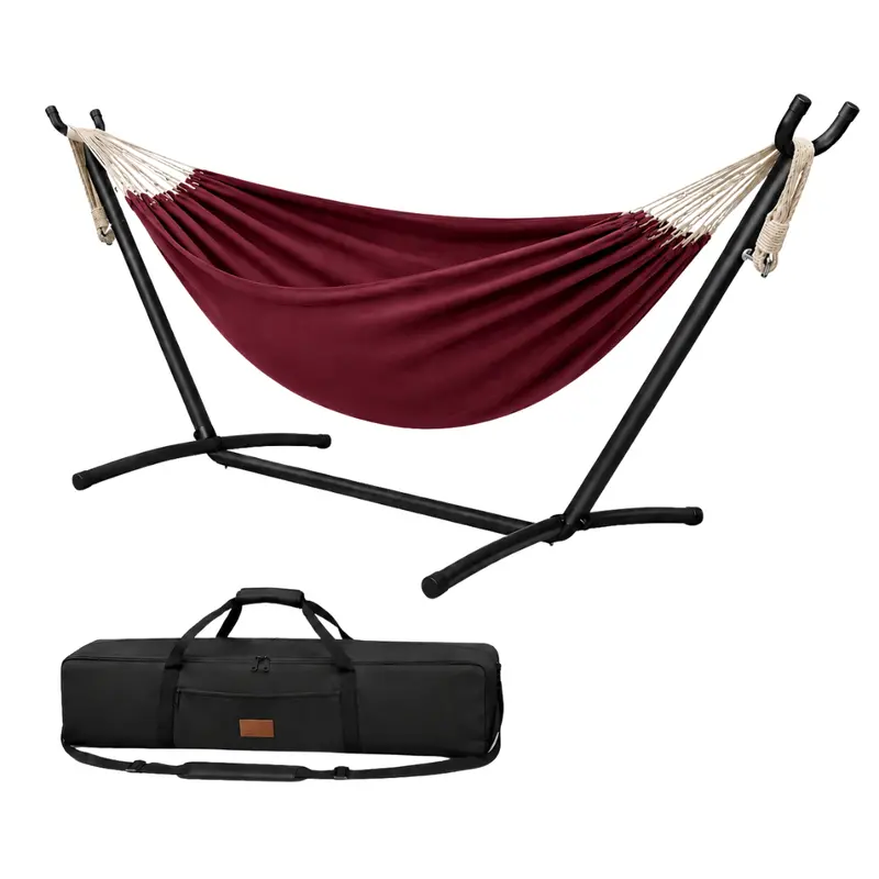 Double-Layer Hammock with Heavy-Duty Steel Stand, 500-Pound Capacity, and Travel Carry Bag