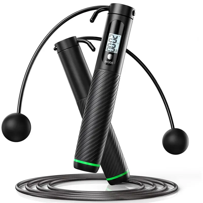 Cordless or Full-Length Weighted Jump Rope with Built-In Digital Counter
